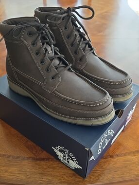 Dockers Thames Lace-Up Moc Toe Stain Defender Boots DARK BROWN Men's Size 11 M